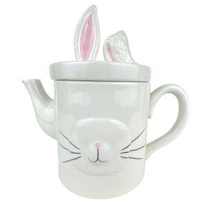 Whimsy Home by Magenta White Ceramic 3D Bunny Tea Pot Ears Whiskers Easter